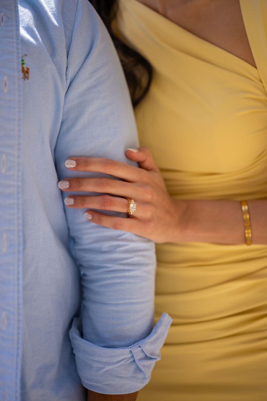 Close-up of a hand with an engagement ring after a proposal, photoshoot in Lisbon