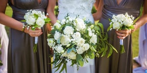 A bouquet, and flower crown on the head